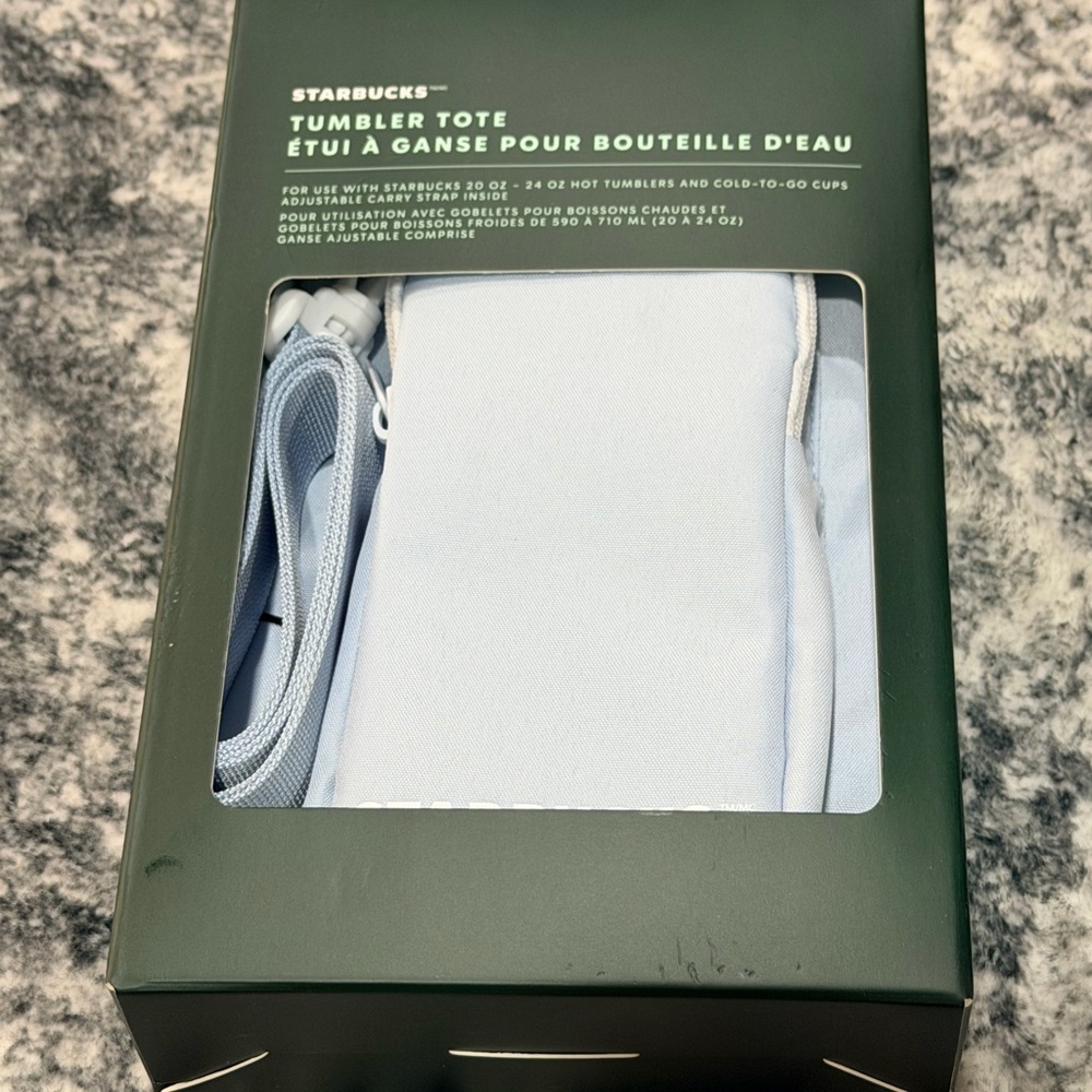 NIB Starbucks 2025 Tumbler Tote Light Baby Blue 20-24oz Hot/Cold Adjustable
